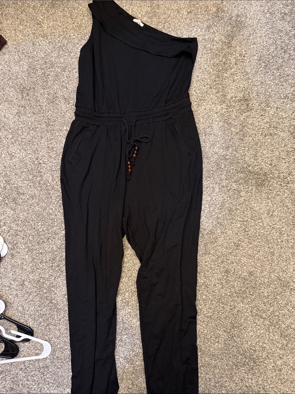 Heartloom Black One-Shoulder Jumpsuit with Drawstring Waist